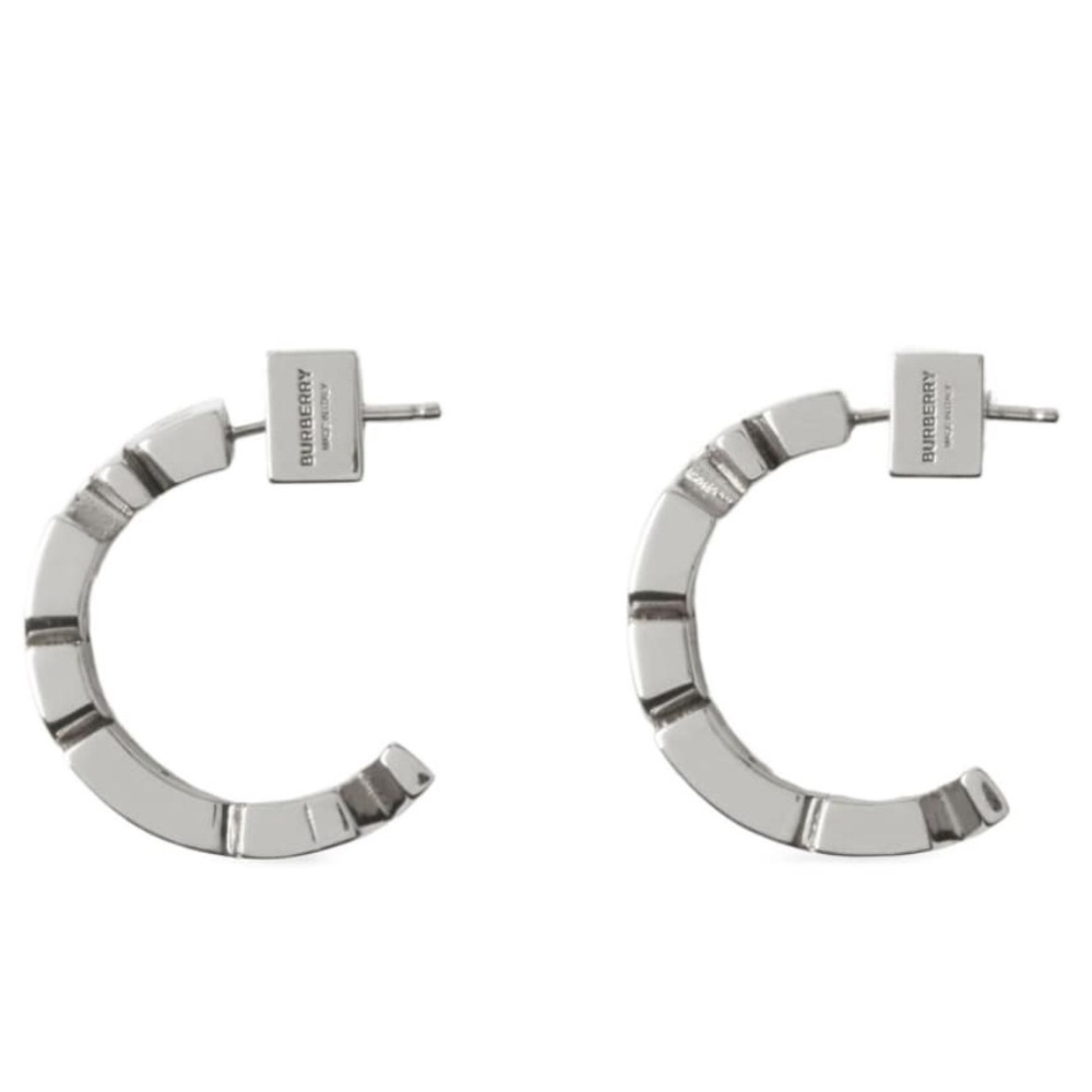 NWT BURBERRY Palladium-plated graphic logo hoop earrings - Picture 4 of 7